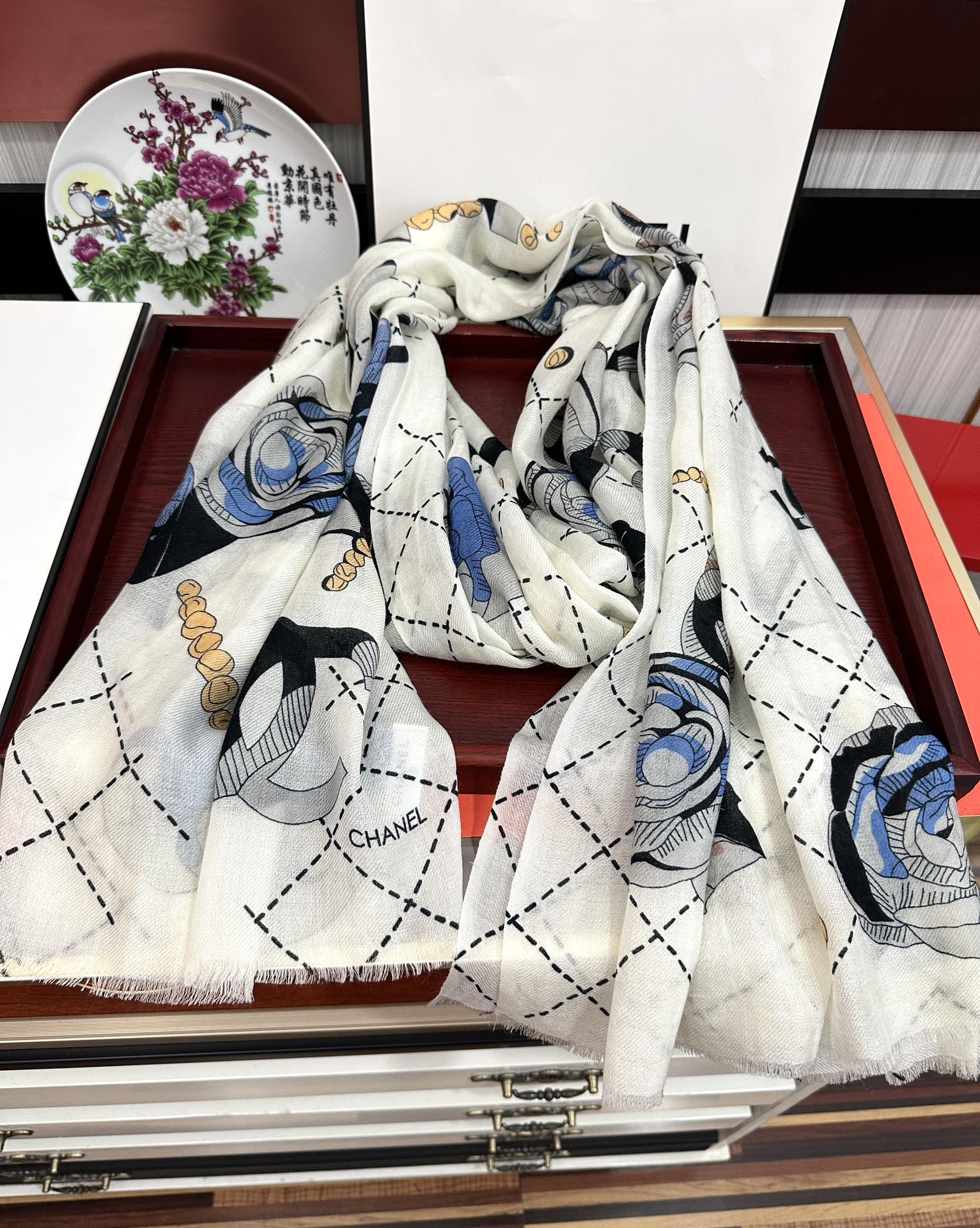 CC Floral Double C Cashmere Long Scarf 828807