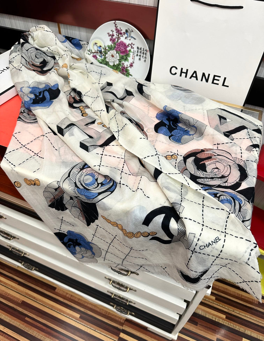 CC Floral Double C Cashmere Long Scarf 828807