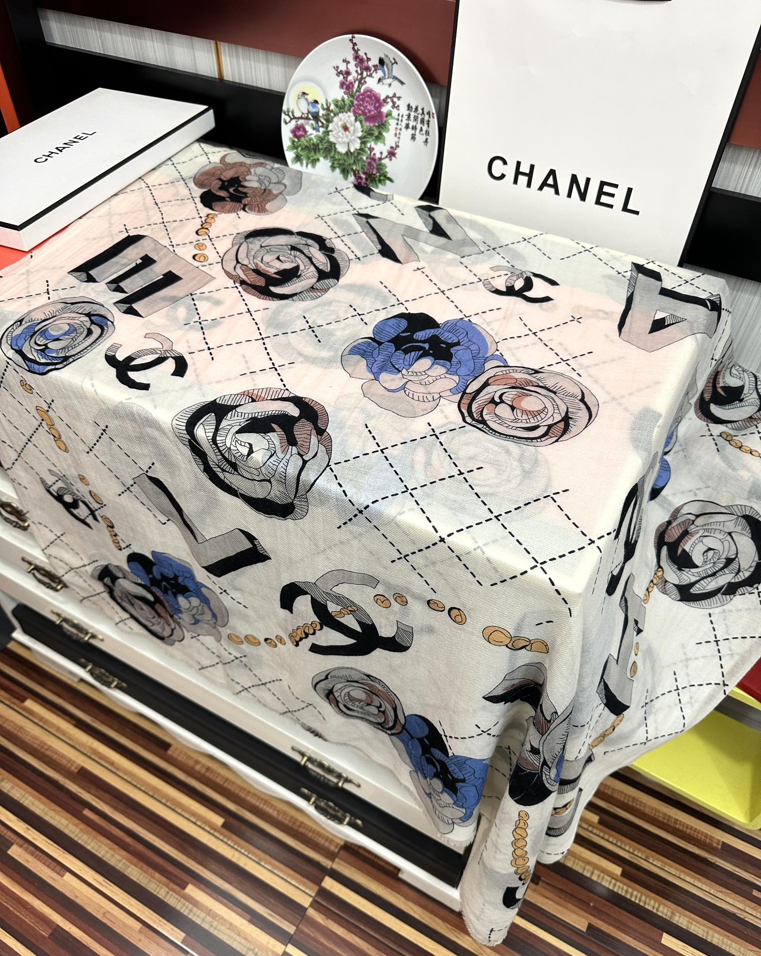 CC Floral Double C Cashmere Long Scarf 828807