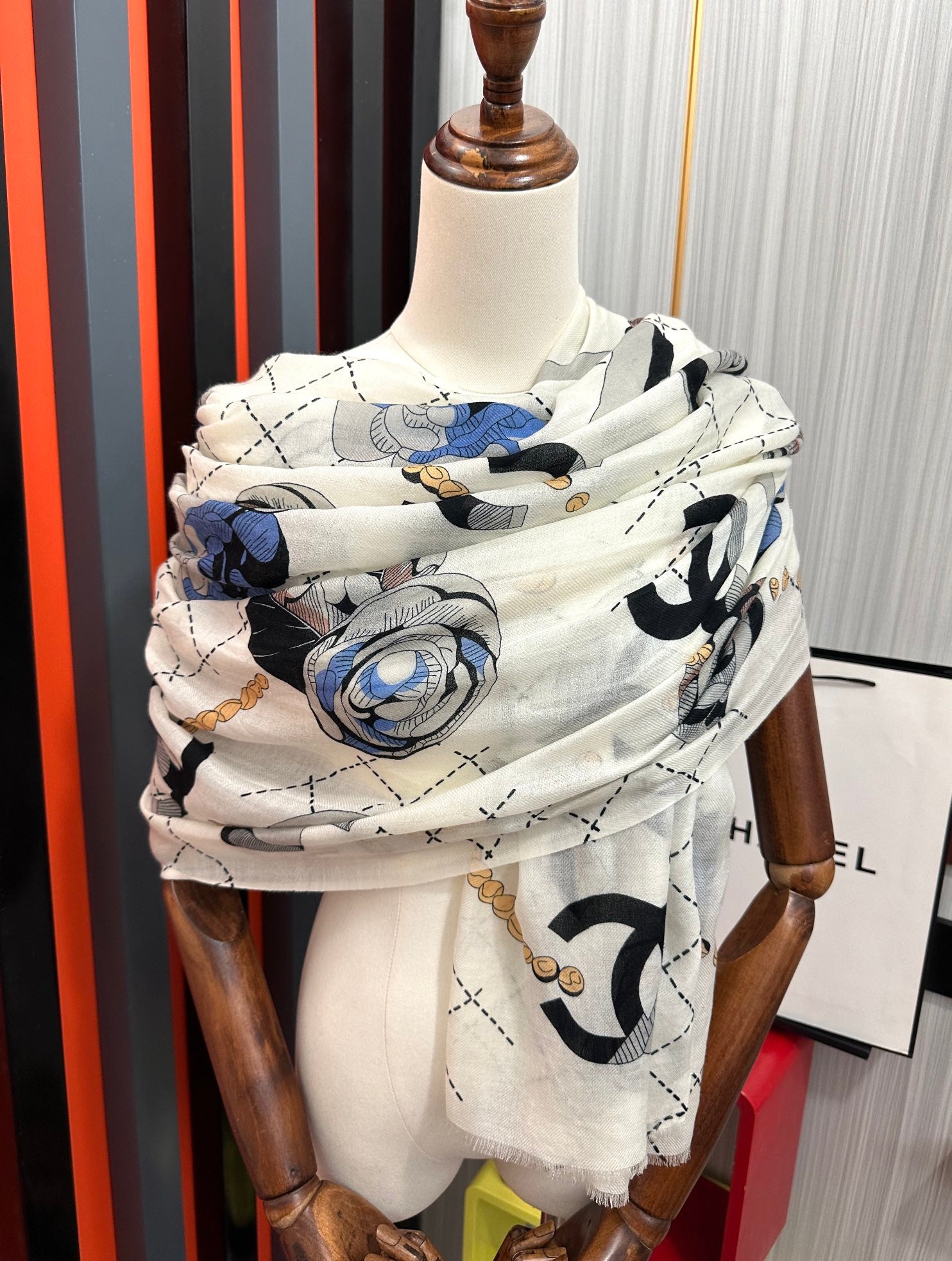 CC Floral Double C Cashmere Long Scarf 828807
