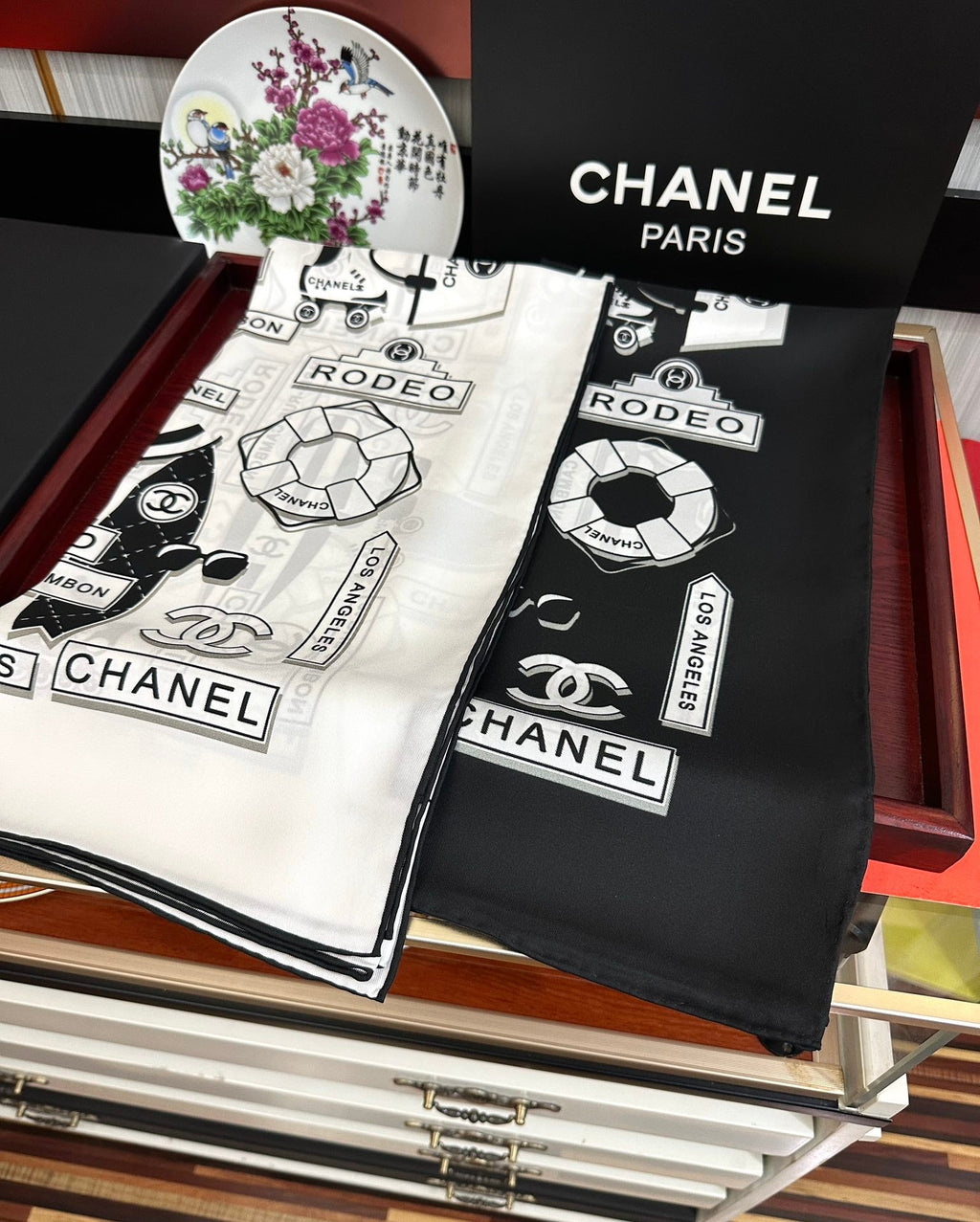 CC Square 90cm Black Silk Scarf 828801