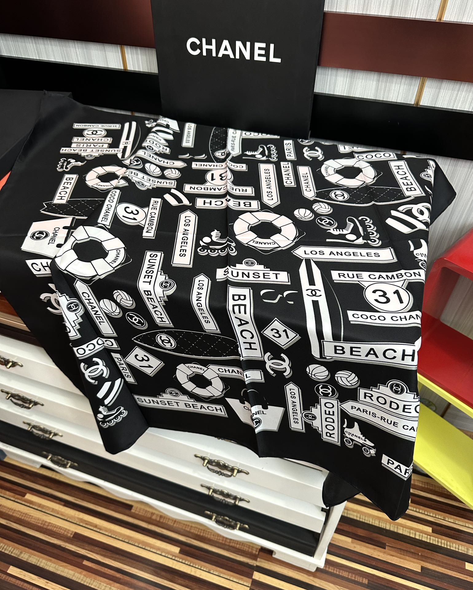 CC Square 90cm Black Silk Scarf 828801