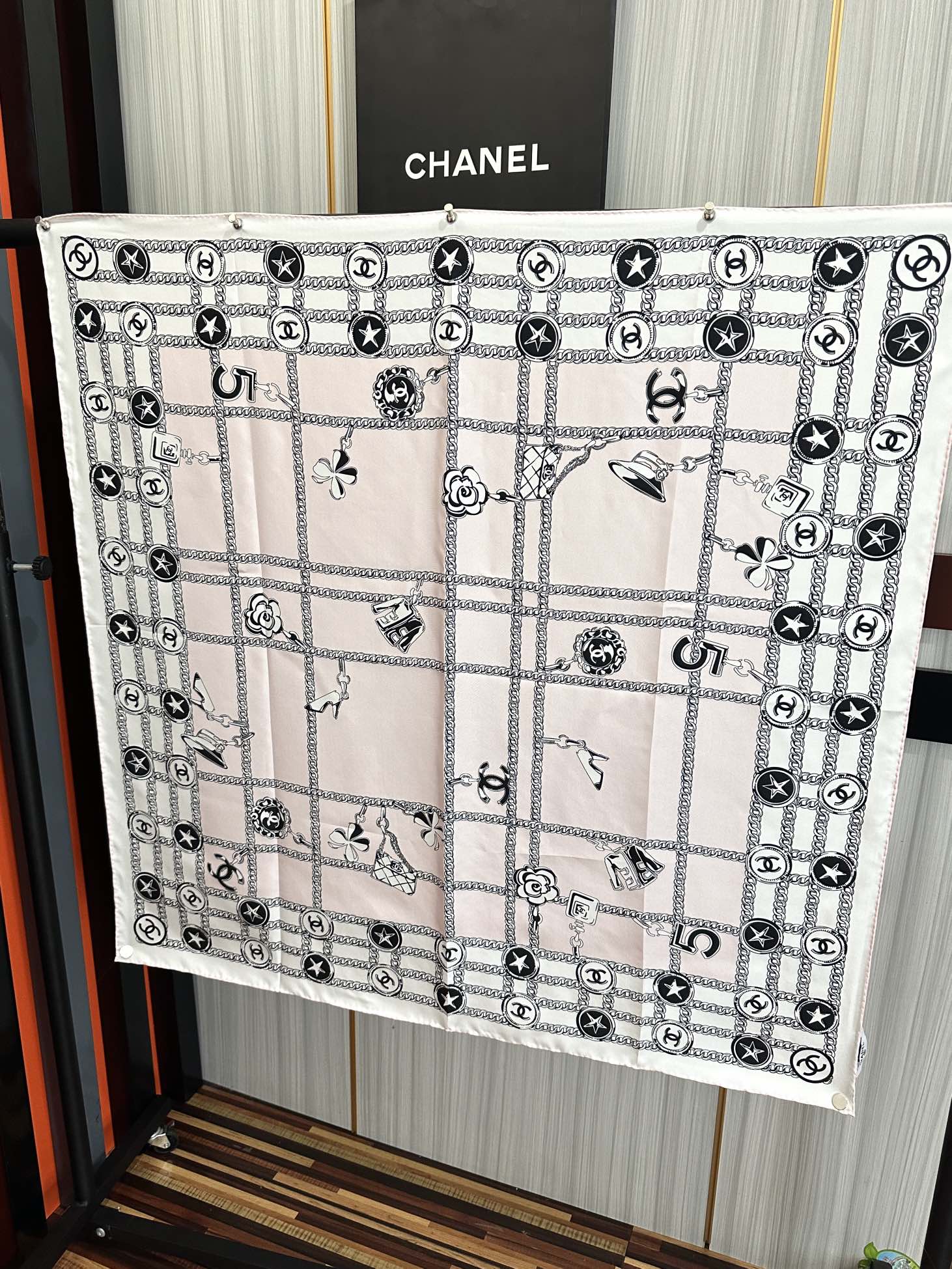 CC Square 90cm Pink White Silk Scarf 828798