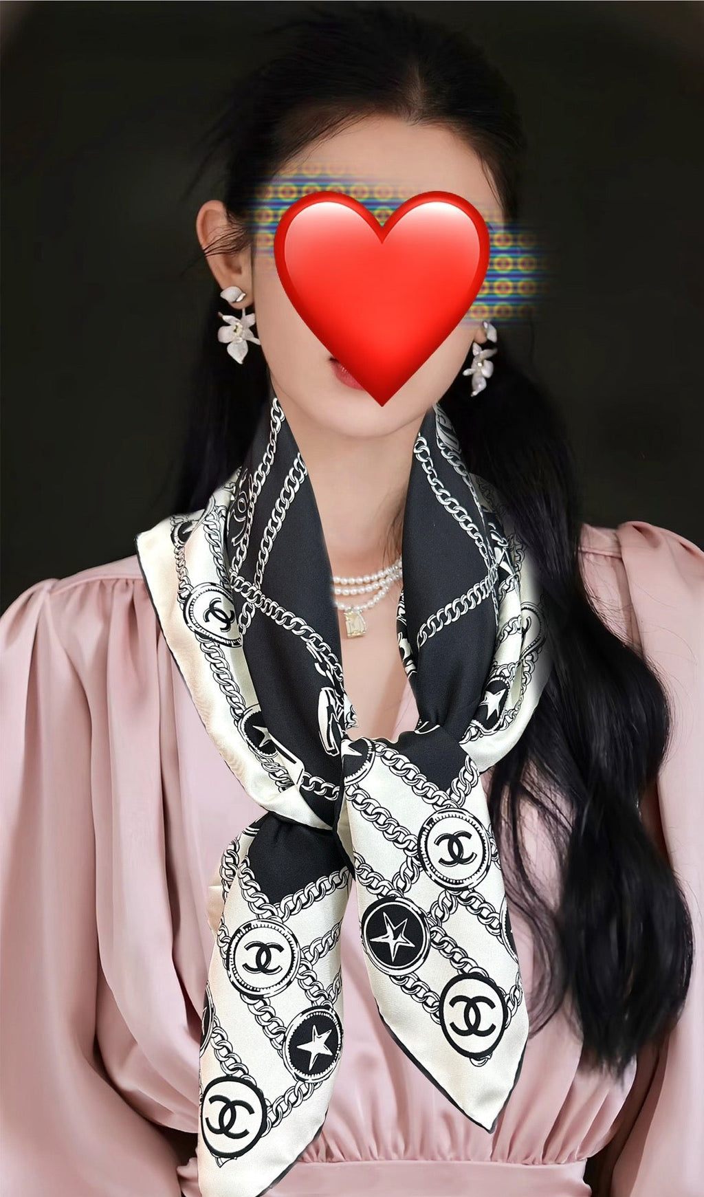 CC Square 90cm Black White Silk Scarf 828797