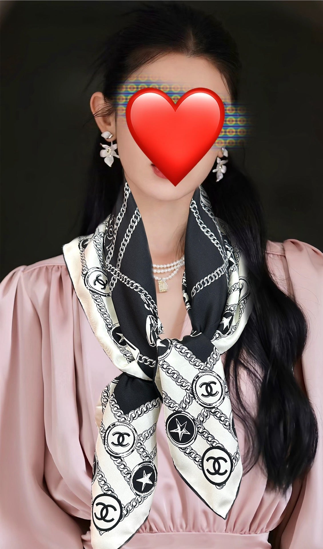 CC Square 90cm Black White Silk Scarf 828797