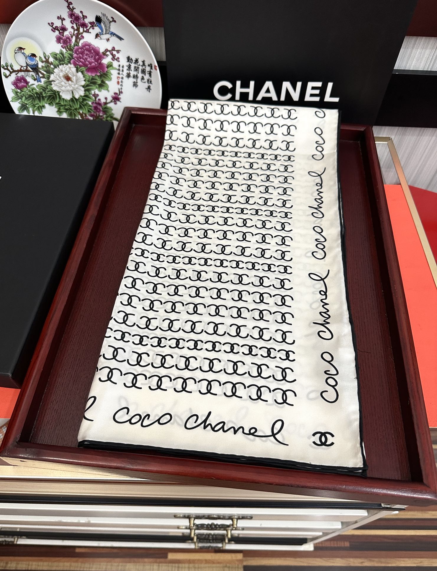 CC Square 90cm Double C White Silk Scarf 828790