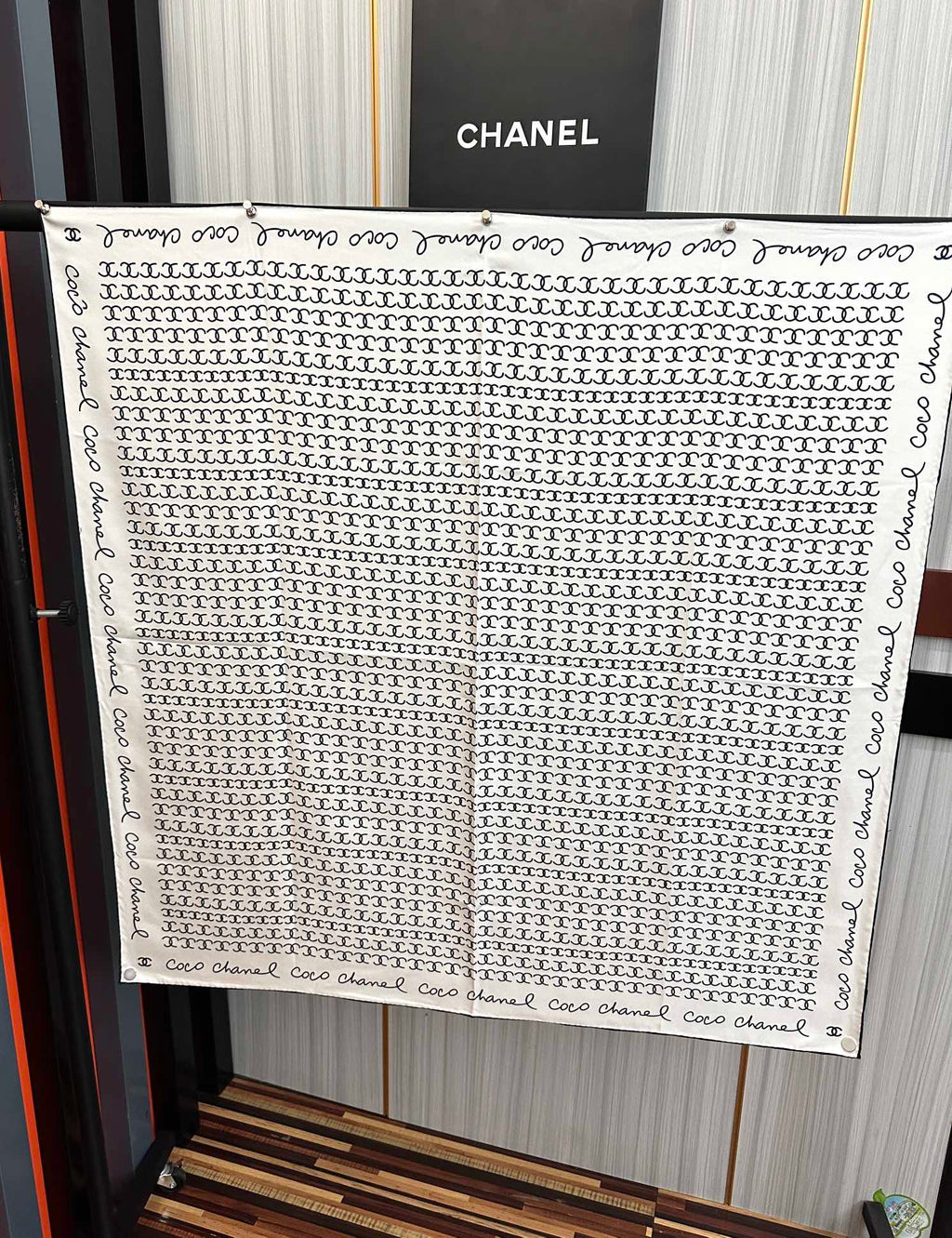 CC Square 90cm Double C White Silk Scarf 828790