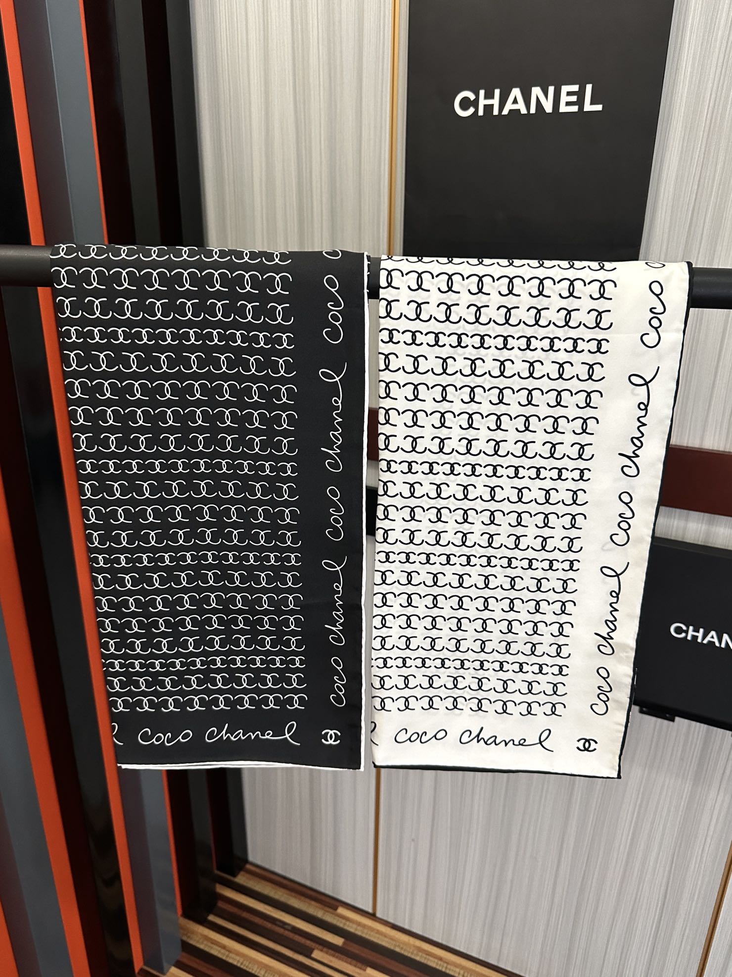 CC Square 90cm Double C Black Silk Scarf 828789