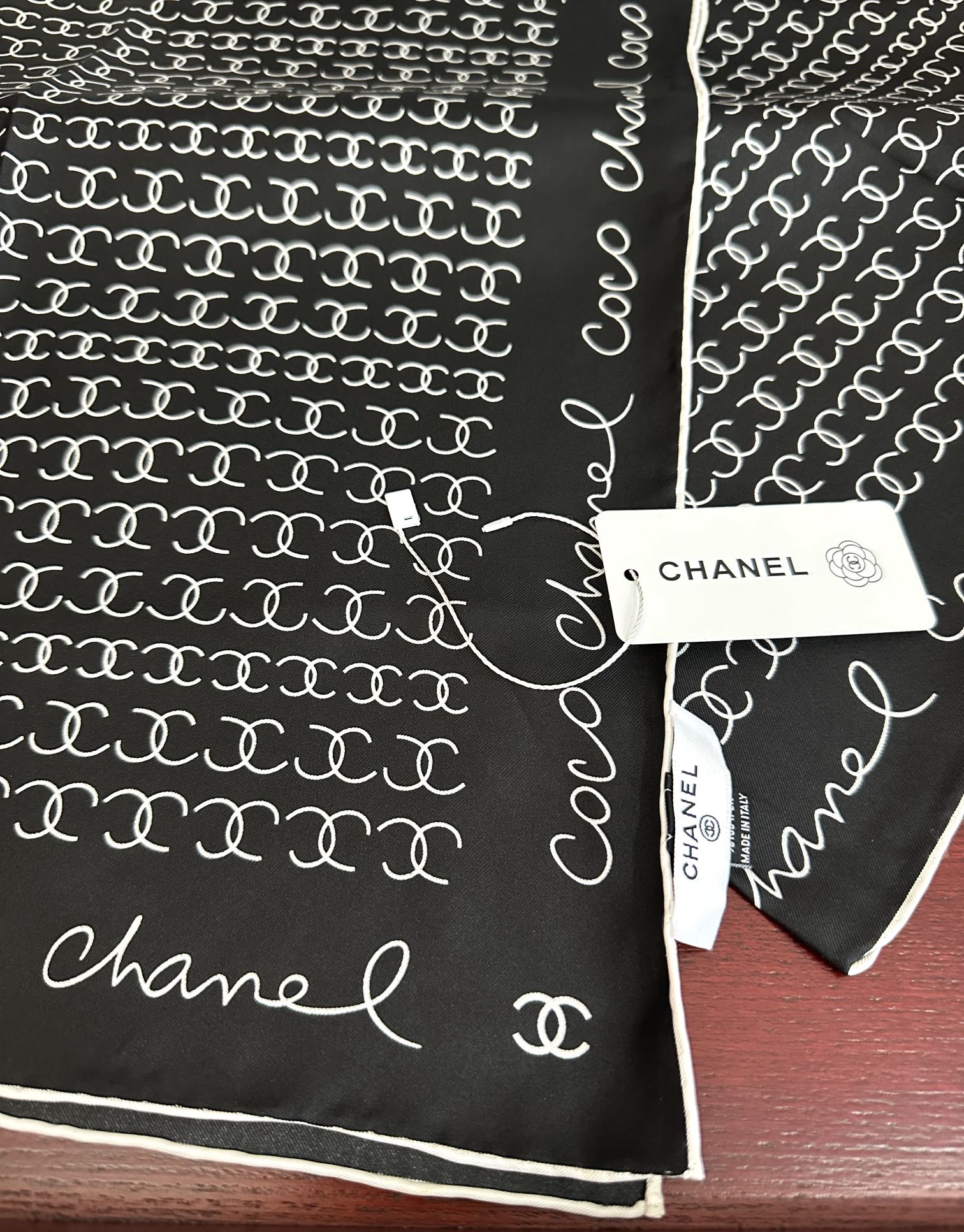 CC Square 90cm Double C Black Silk Scarf 828789
