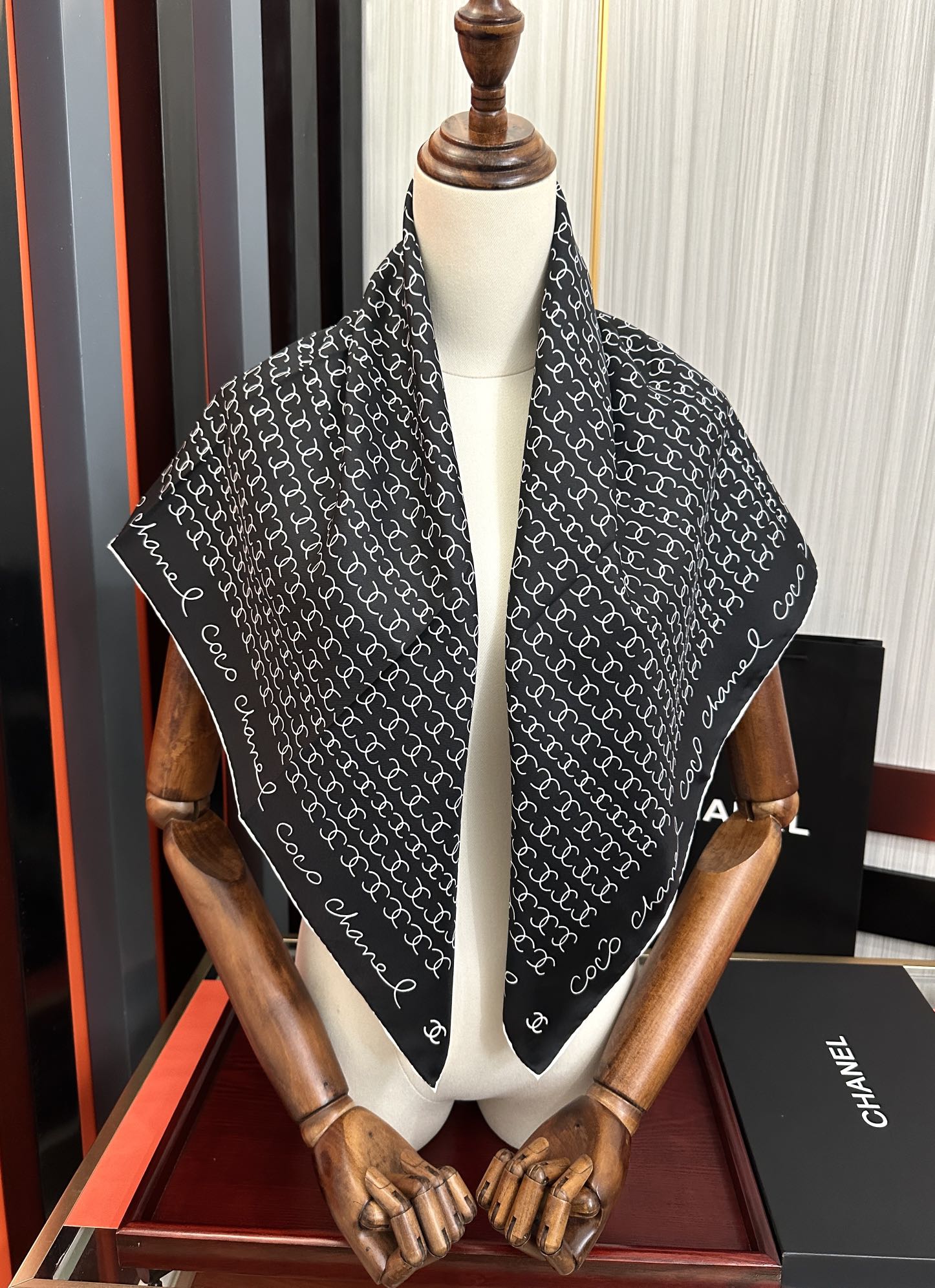 CC Square 90cm Double C Black Silk Scarf 828789