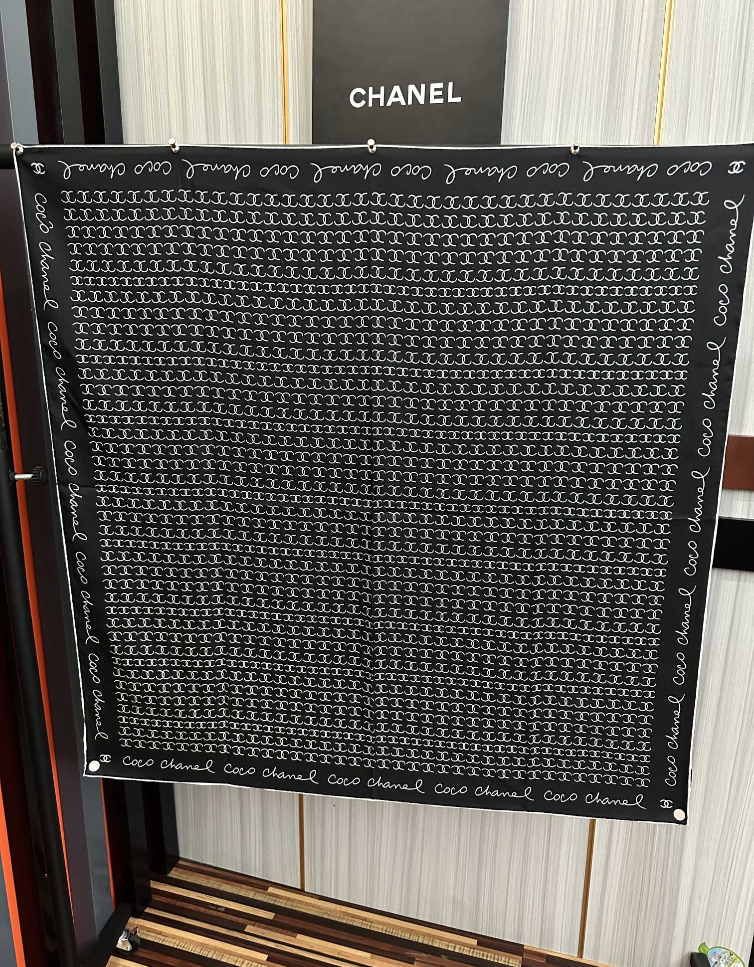 CC Square 90cm Double C Black Silk Scarf 828789