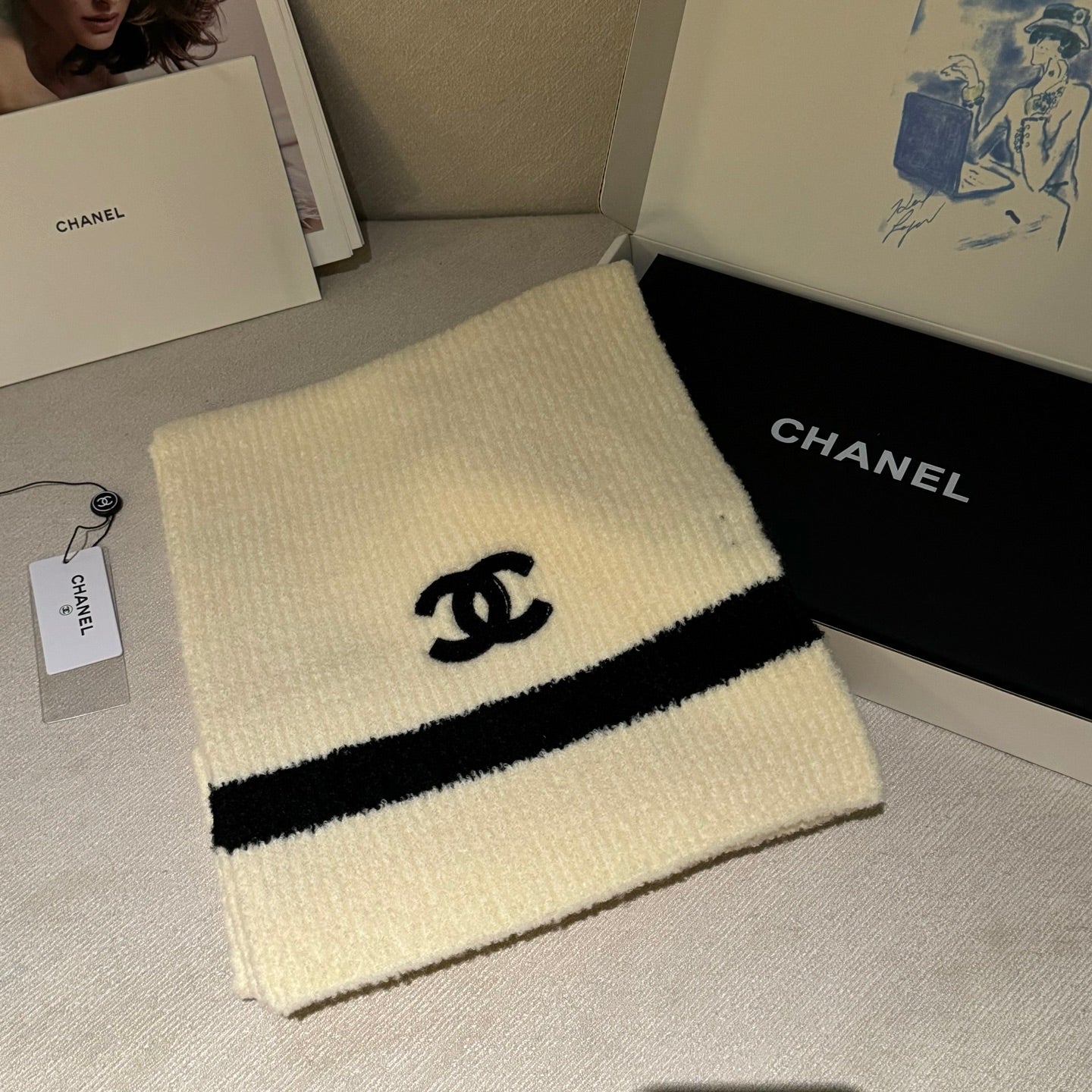 CC Knitted Long Scarf 170cm White Cashmere 828768