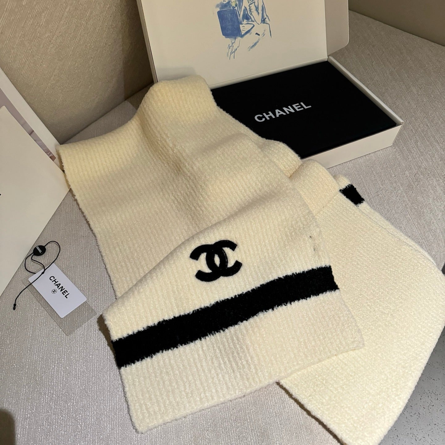 CC Knitted Long Scarf 170cm White Cashmere 828768