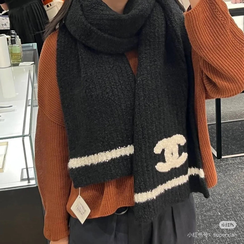 CC Knitted Long Scarf 170cm Black Cashmere 828767
