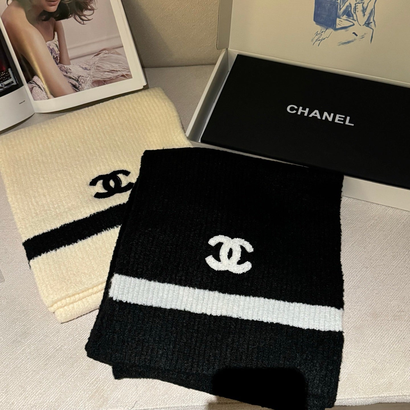 CC Knitted Long Scarf 170cm Black Cashmere 828767