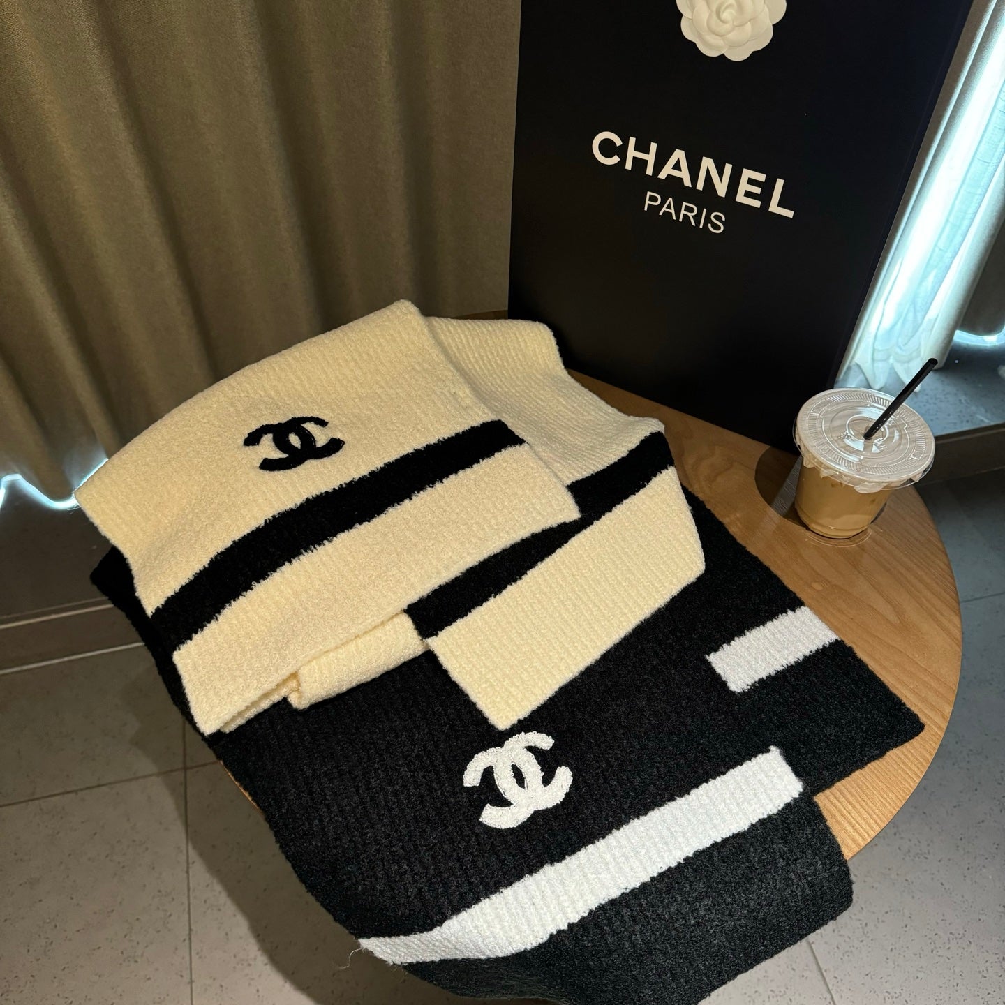 CC Knitted Long Scarf 170cm Black Cashmere 828767
