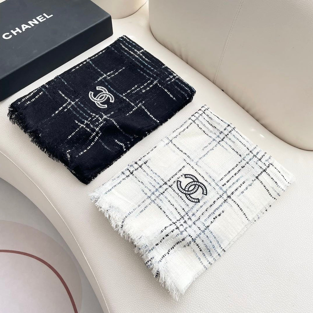 CC Plaid Long Scarf 200cm Black Cashmere 828750