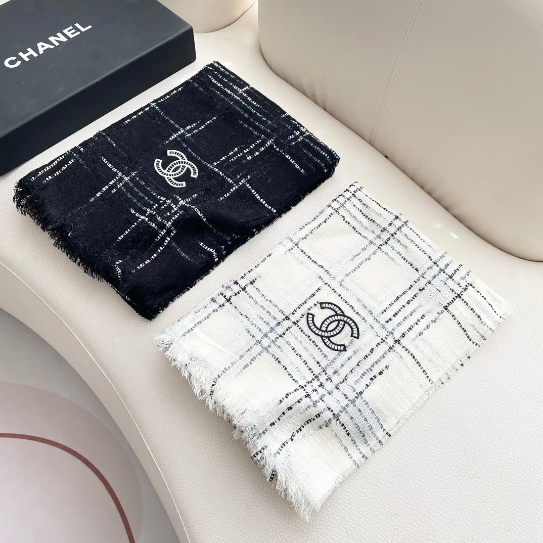 CC Plaid Long Scarf 200cm Black Cashmere 828750