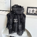 CC Plaid Long Scarf 200cm Black Cashmere 828750