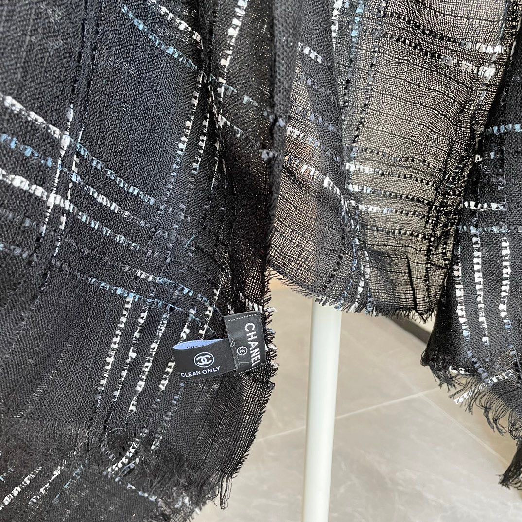 CC Plaid Long Scarf 200cm Black Cashmere 828750