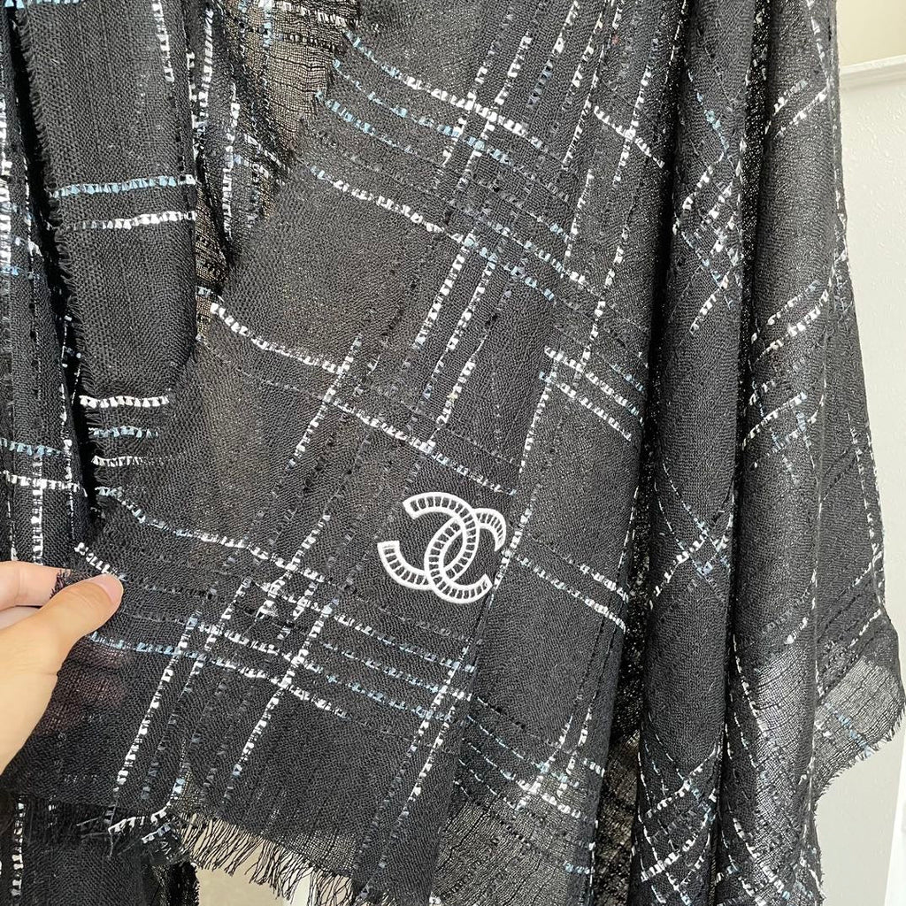 CC Plaid Long Scarf 200cm Black Cashmere 828750