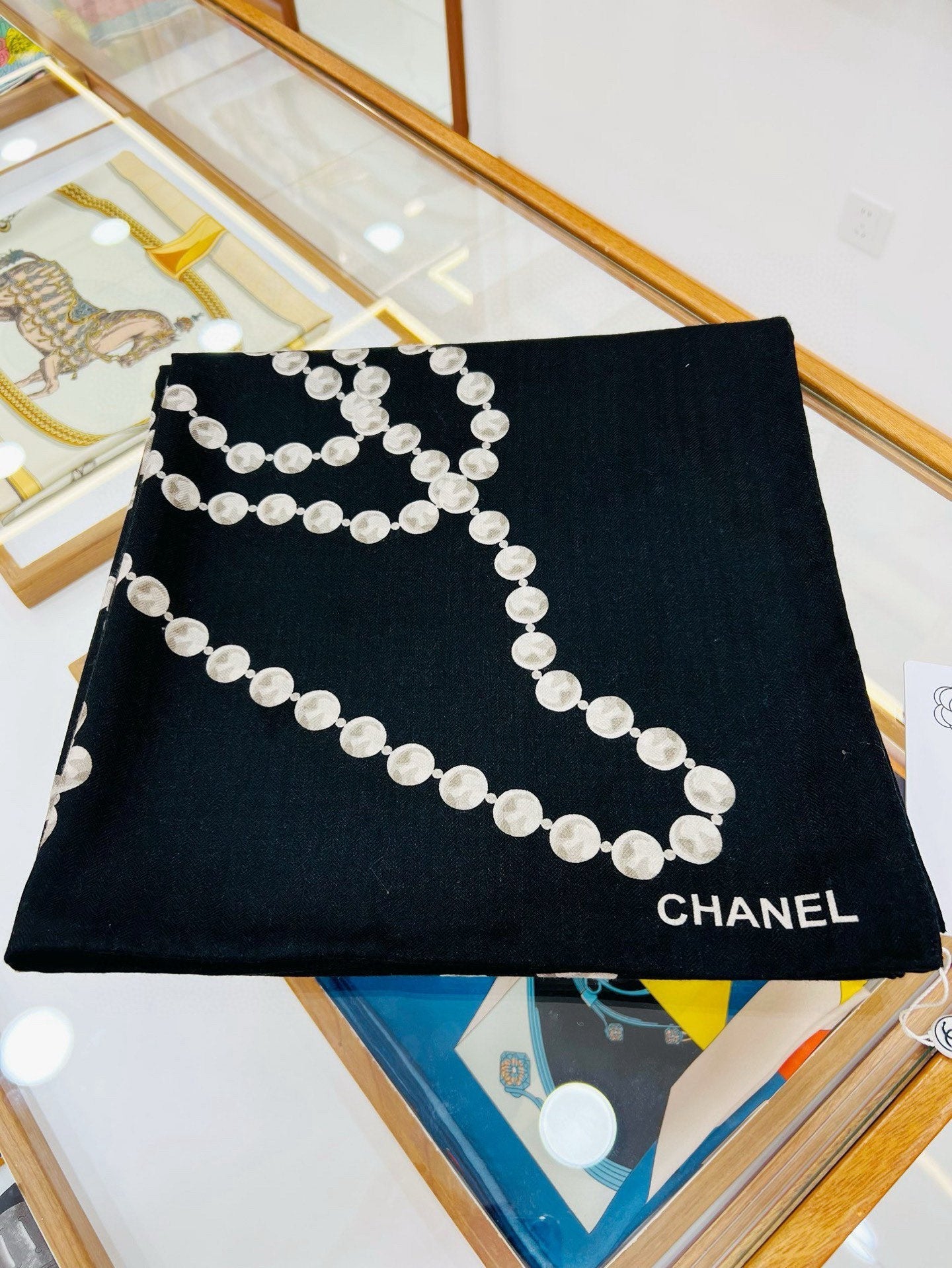 CC Double-Sided Velvet Square Scarf 140cm Black Cashmere 828704