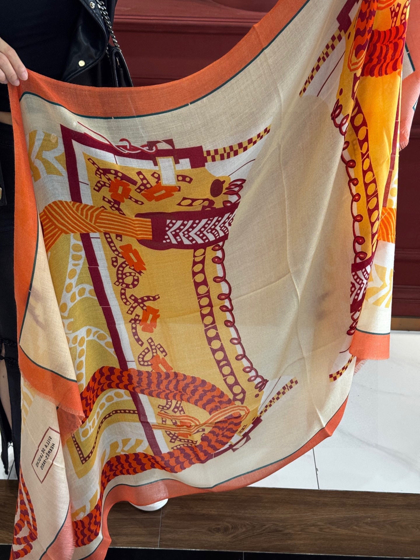 HM Saddle Long Scarf 200cm Orange Cashmere 828666
