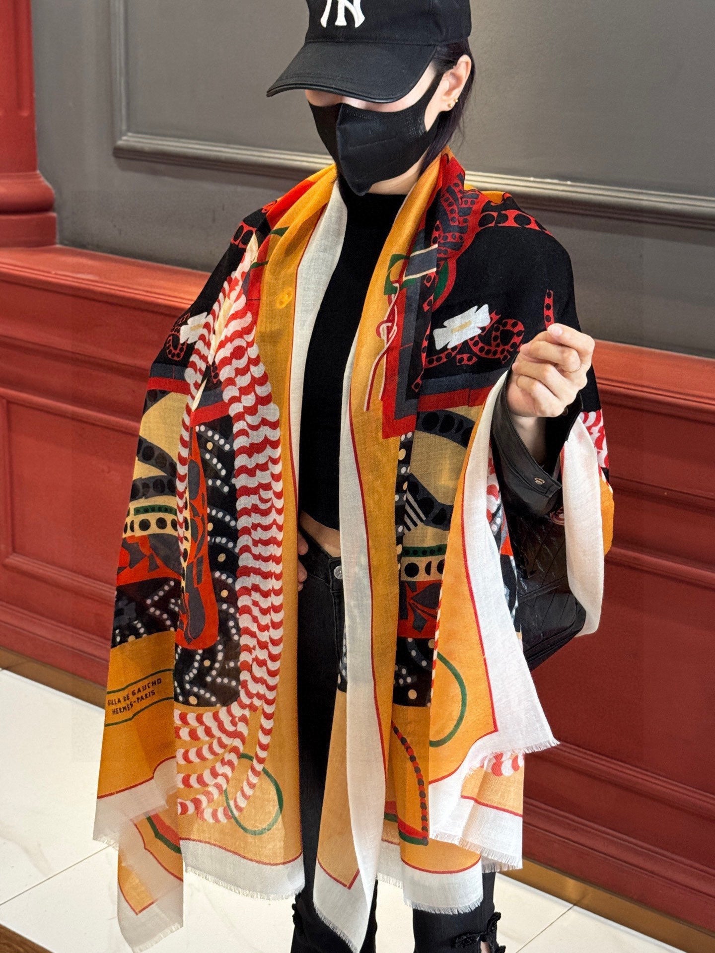 HM Saddle Long Scarf 200cm Orange Cashmere 828664