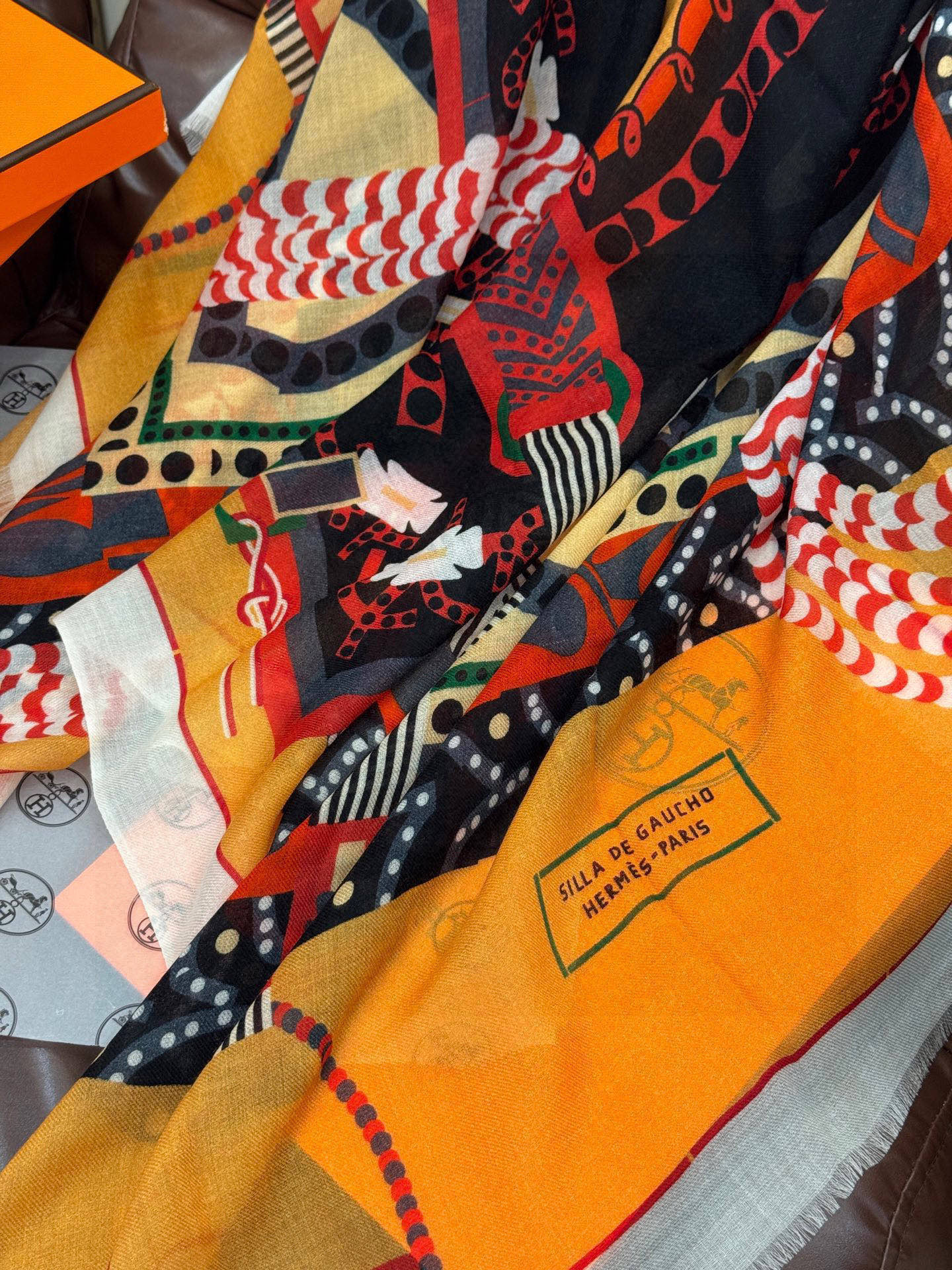 HM Saddle Long Scarf 200cm Orange Cashmere 828664