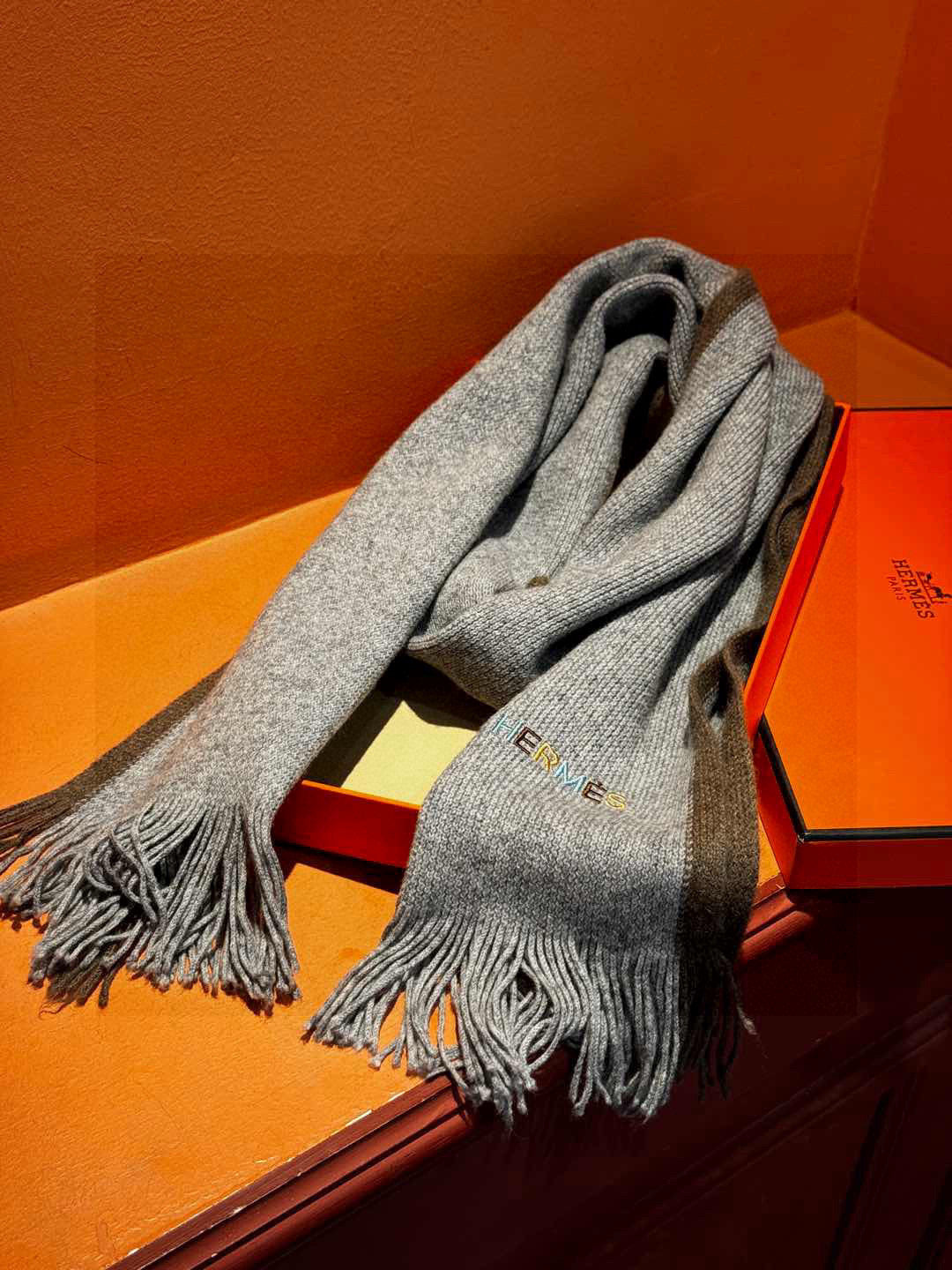 HM Knitted Long Scarf 180cm Gray Cashmere 828646