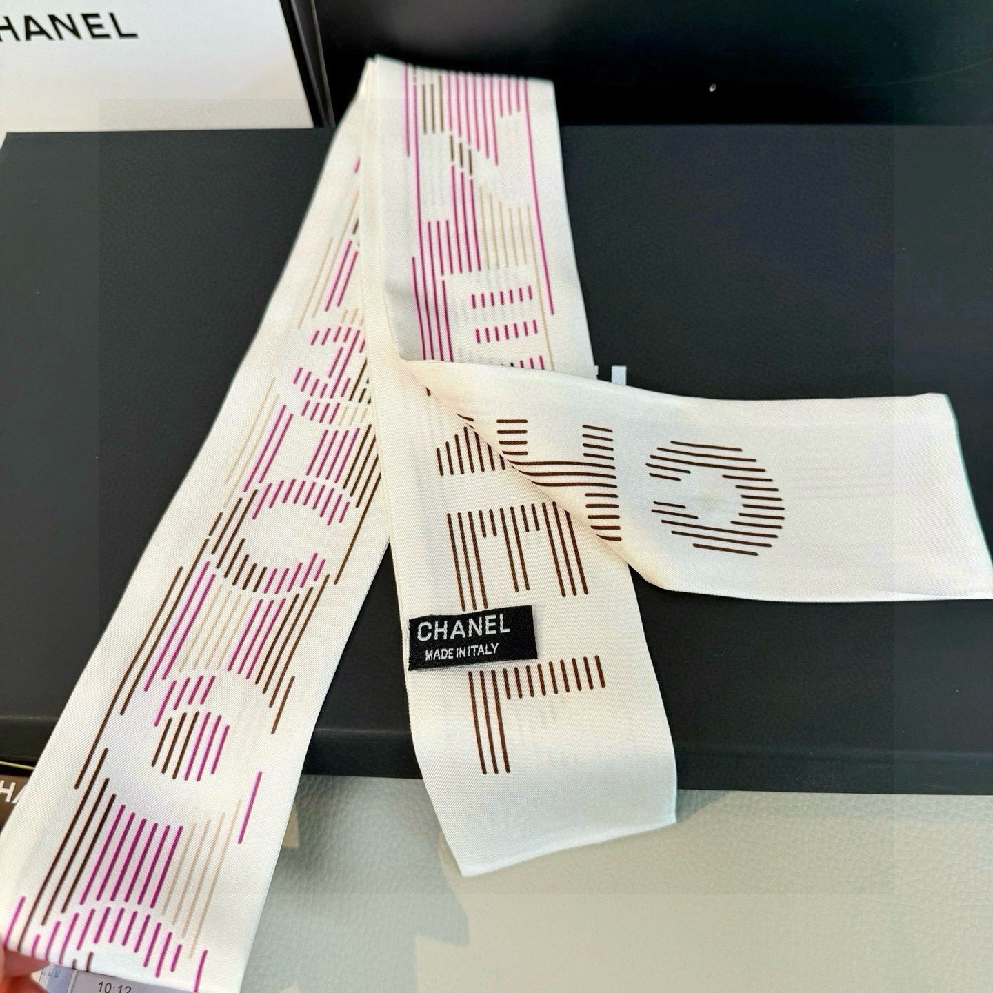 CC Twilly Mini Scarf White Pink Silk Twill 293694