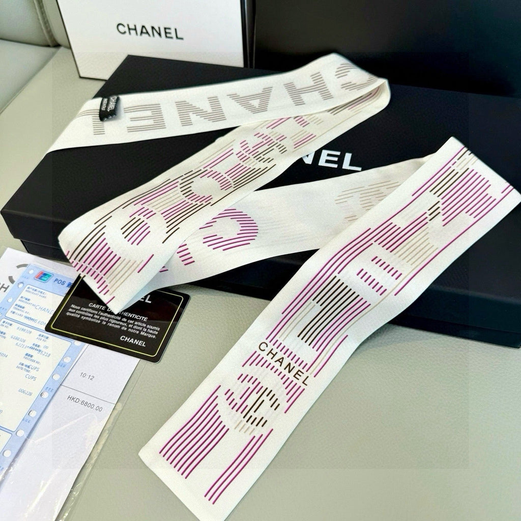 CC Twilly Mini Scarf White Pink Silk Twill 293694