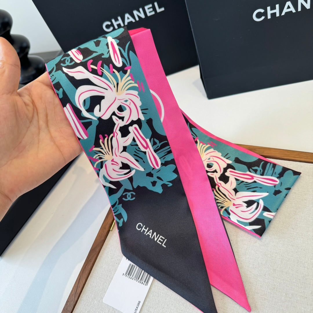 CC Twilly Mini Scarf Black Green Pink Silk 280927