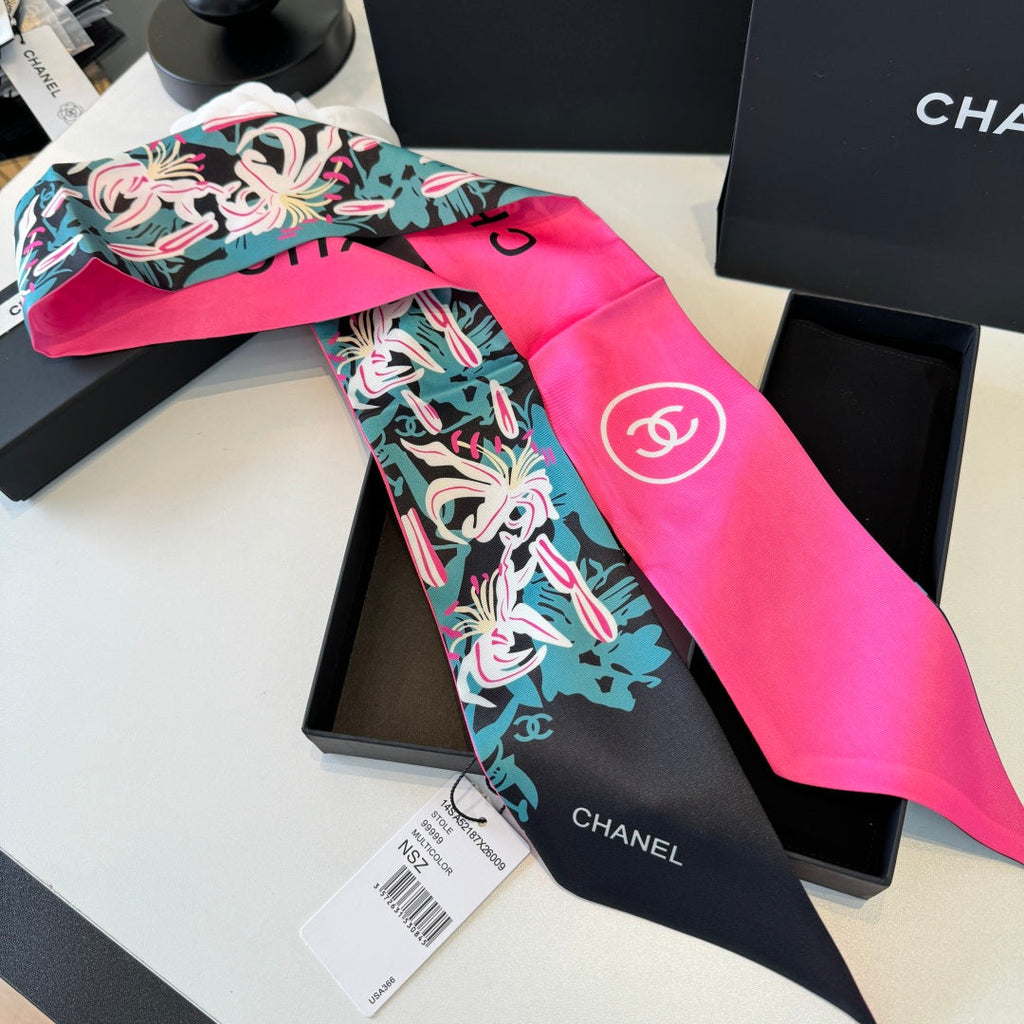 CC Twilly Mini Scarf Black Green Pink Silk 280927