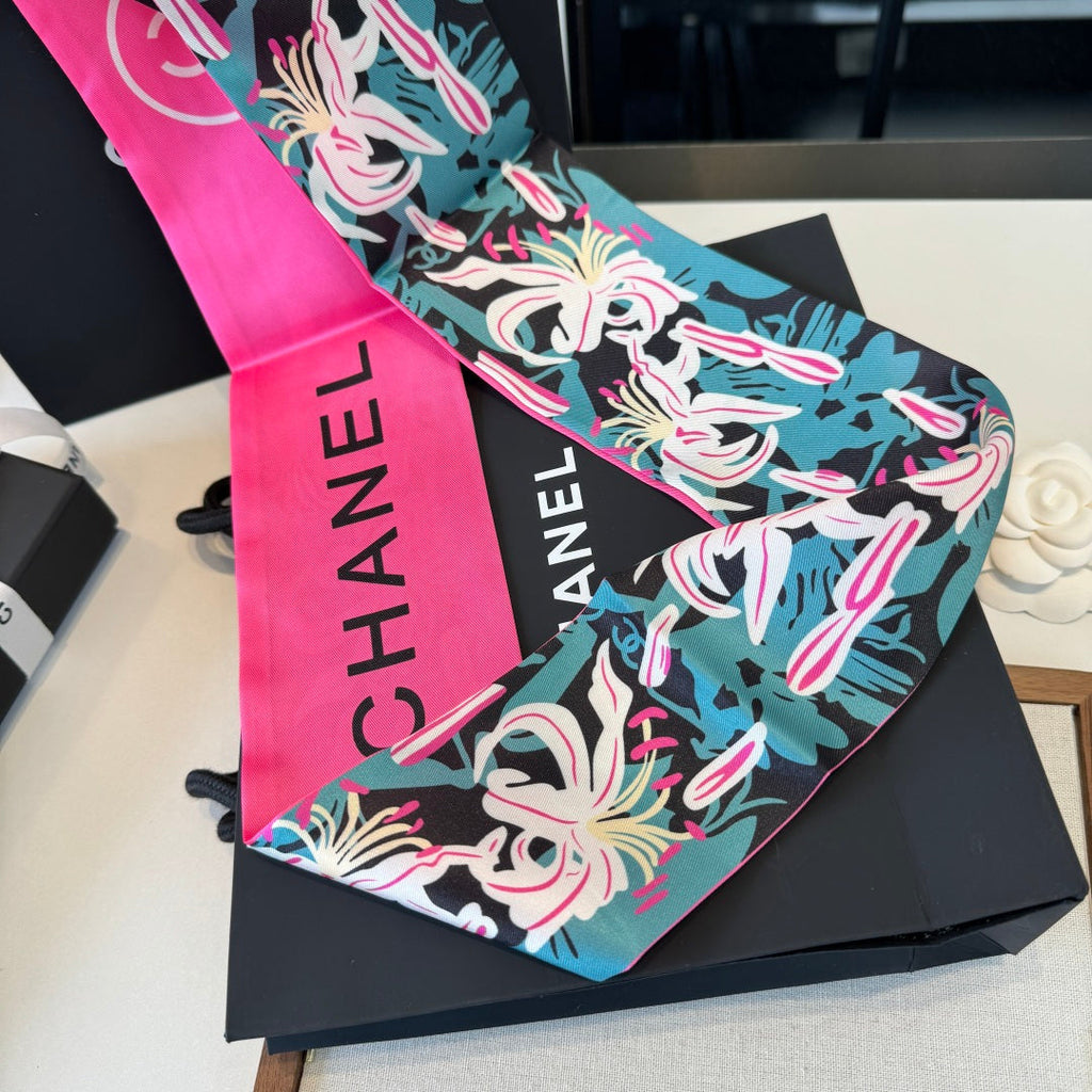 CC Twilly Mini Scarf Black Green Pink Silk 280927