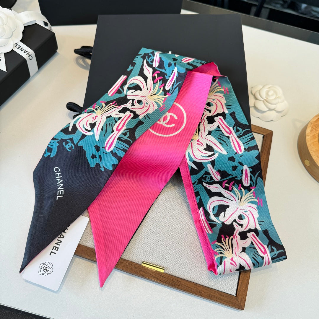 CC Twilly Mini Scarf Black Green Pink Silk 280927