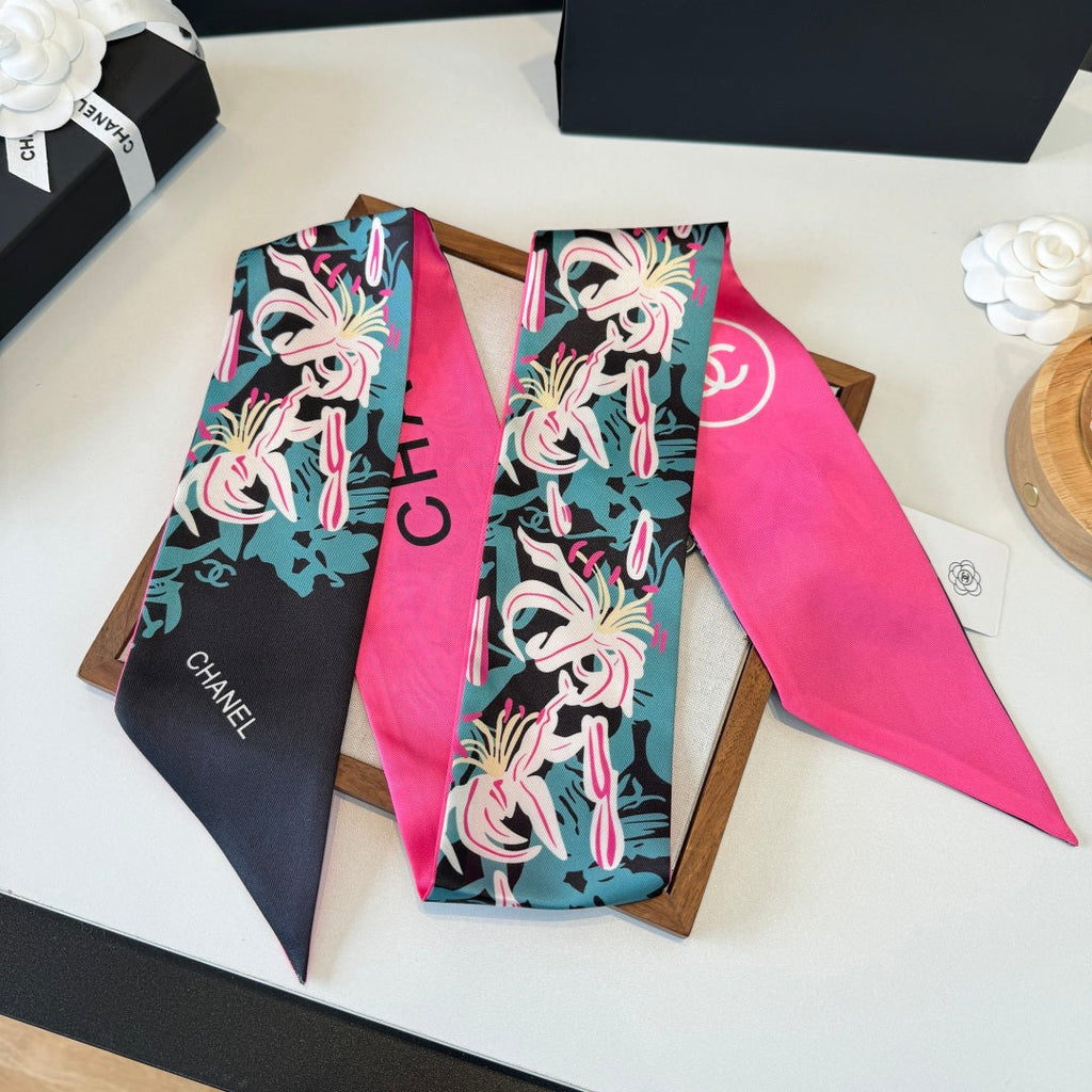 CC Twilly Mini Scarf Black Green Pink Silk 280927
