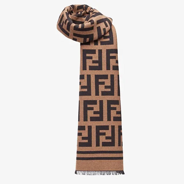 FF Jacquard 180CM Scarf Brown Wool 103256