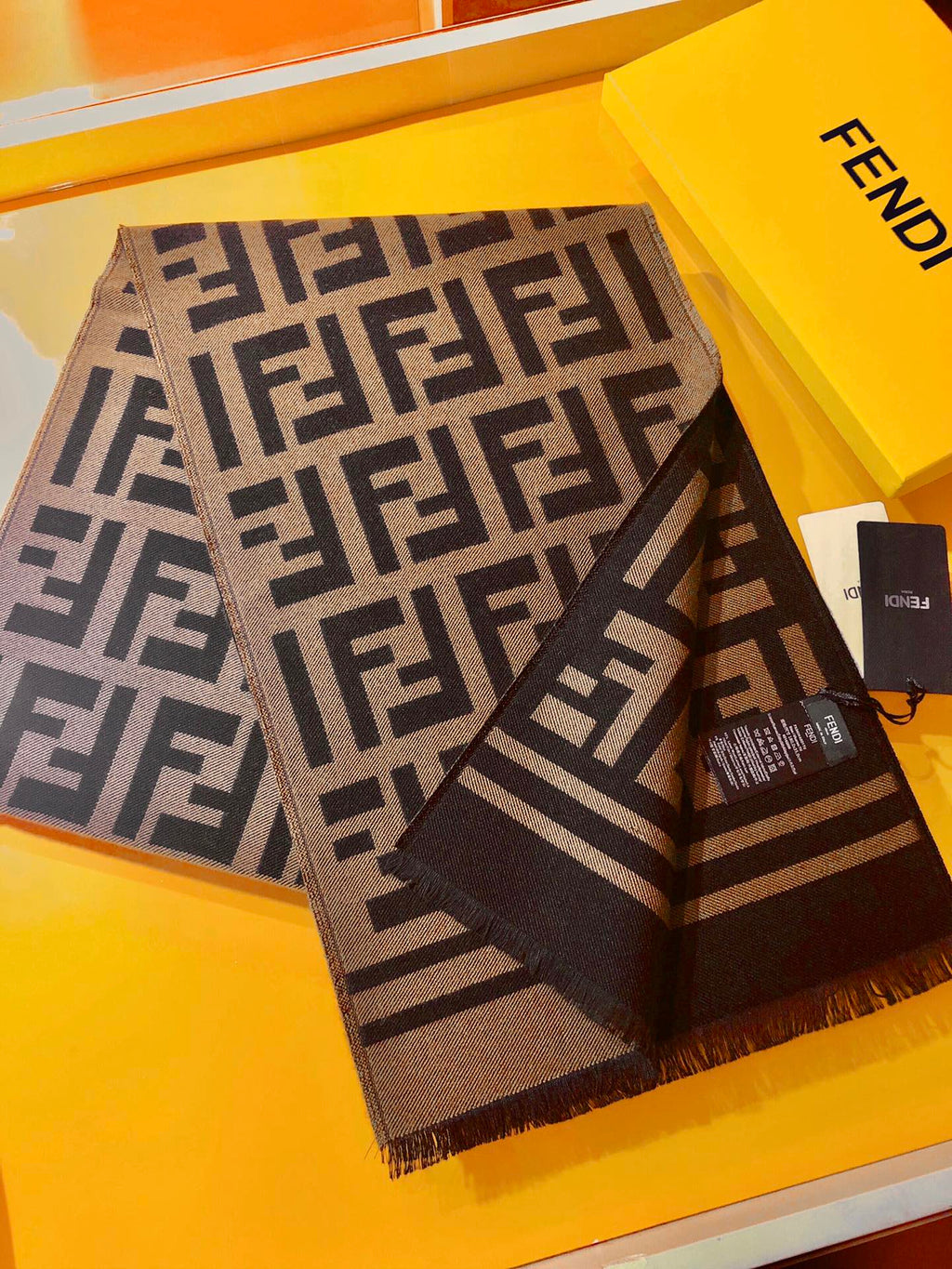 FF Jacquard 180CM Scarf Brown Wool 103256