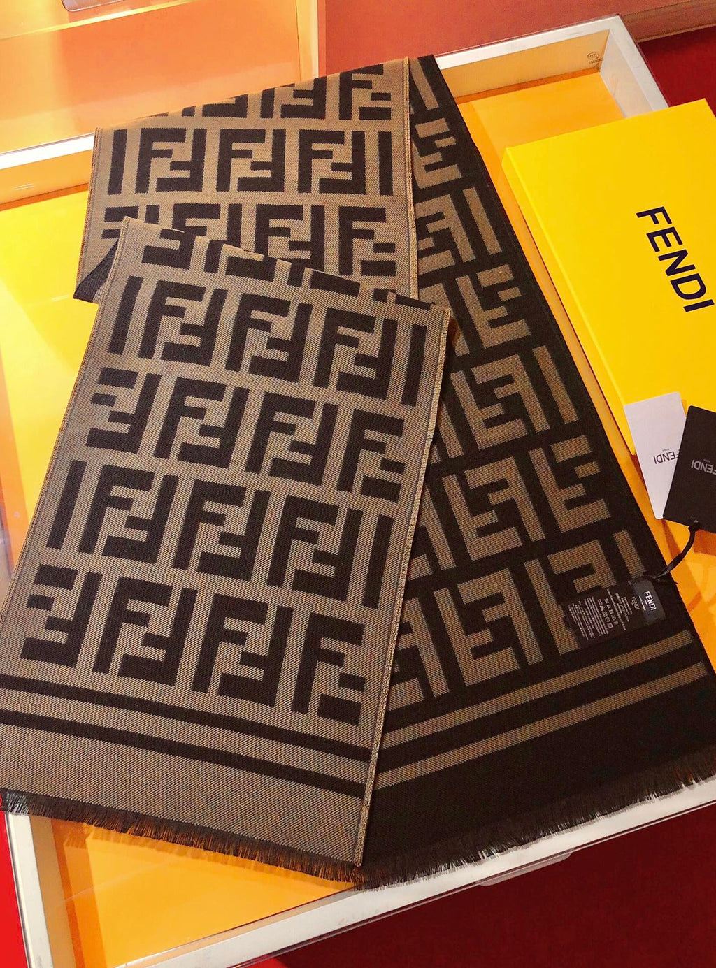 FF Jacquard 180CM Scarf Brown Wool 103256
