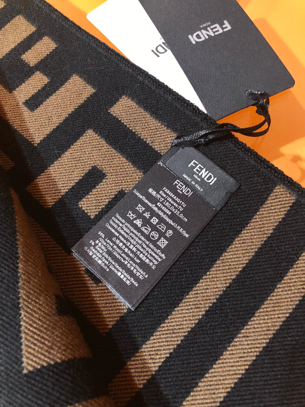 FF Jacquard 180CM Scarf Brown Wool 103256