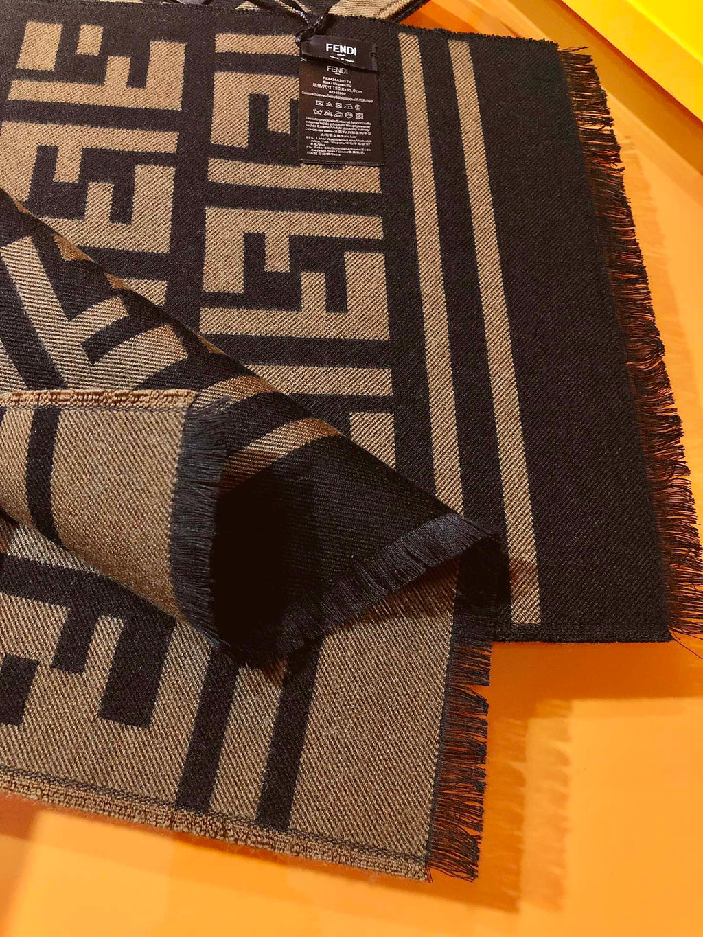 FF Jacquard 180CM Scarf Brown Wool 103256