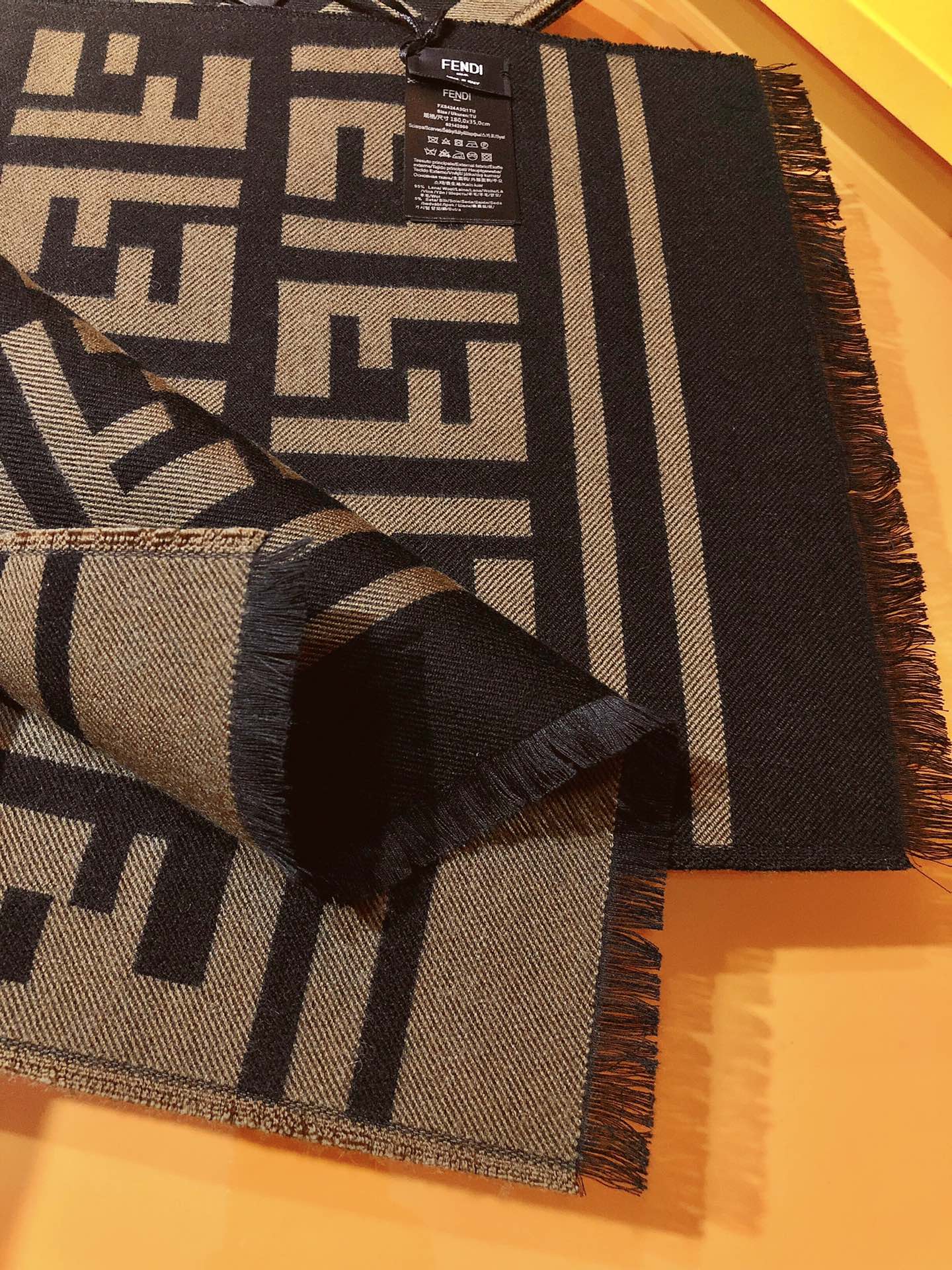 FF Jacquard 180CM Scarf Brown Wool 103256