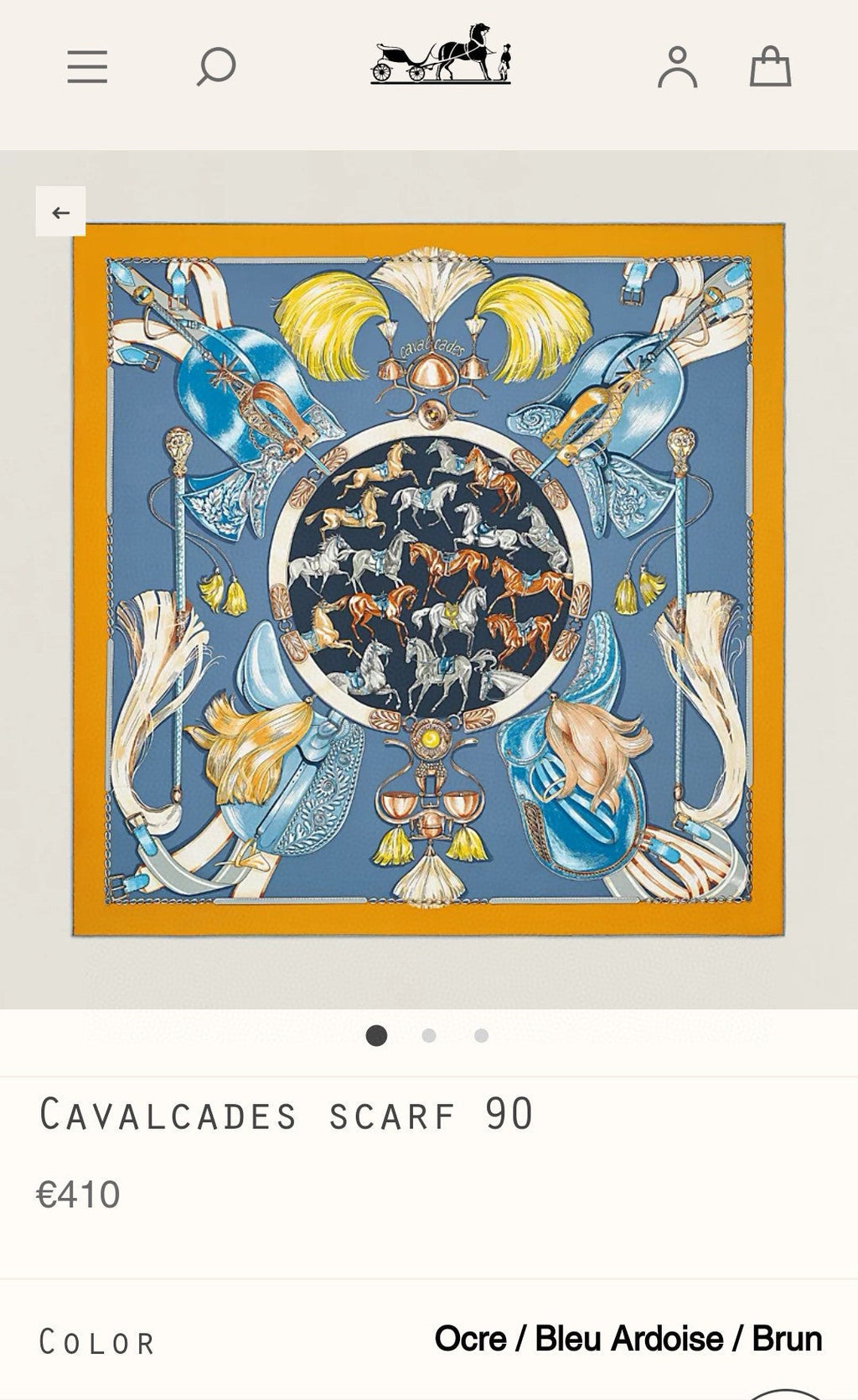 Cavalcades Scarf 90 CM In Blue Yellow Colorful Silk Twill 288859
