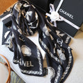 SCARF 180 CM IN BLACK FLOWER MONOGRAM SILK AND CASHMERE 401134