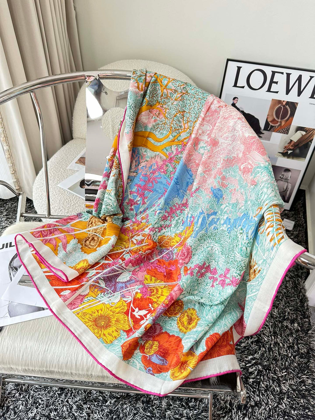 Retourala Nature Hermes Scarf 140 CM Turquoise Colorful Silk