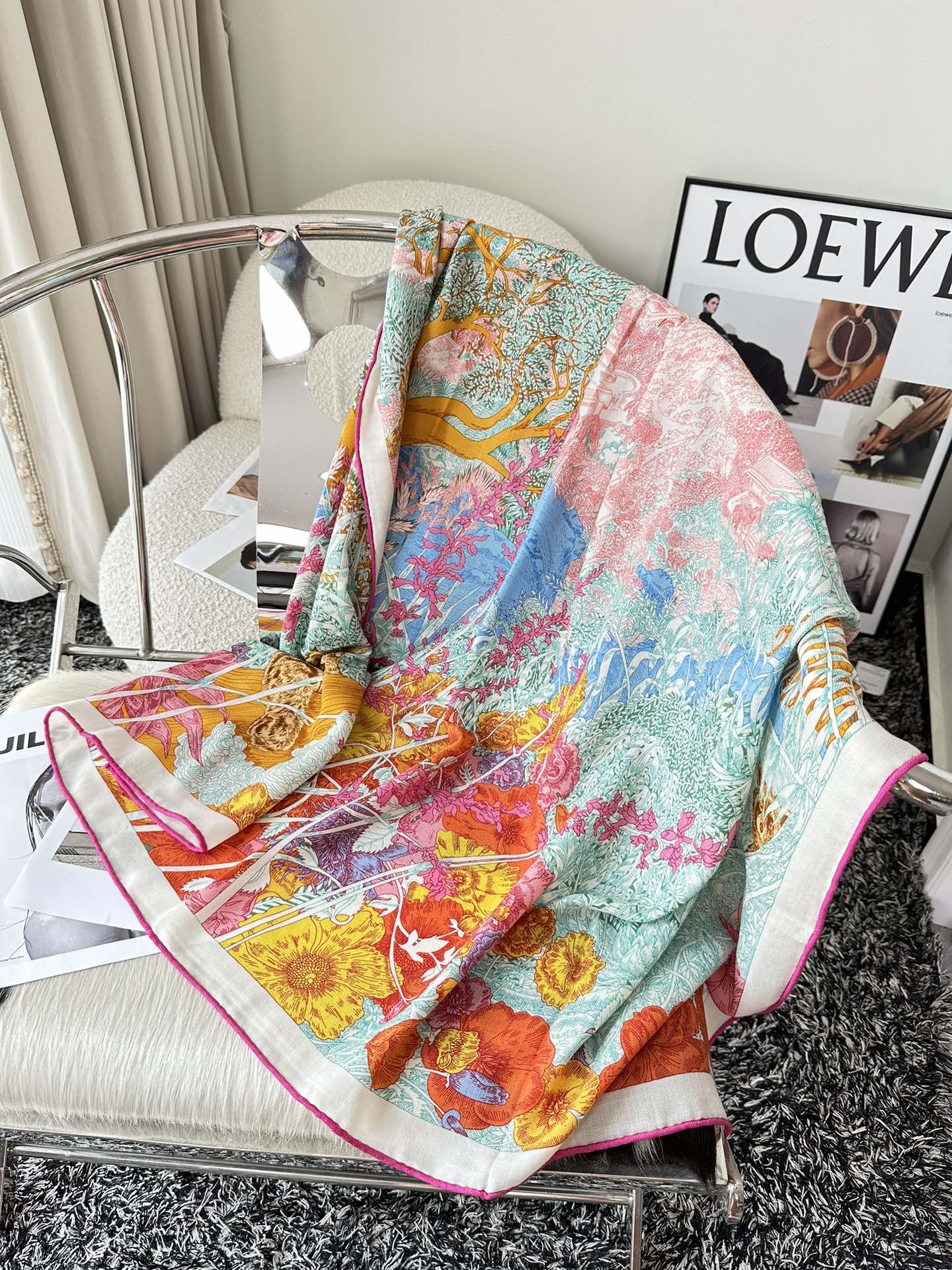 Retourala Nature Hermes Scarf 140 CM Turquoise Colorful Silk