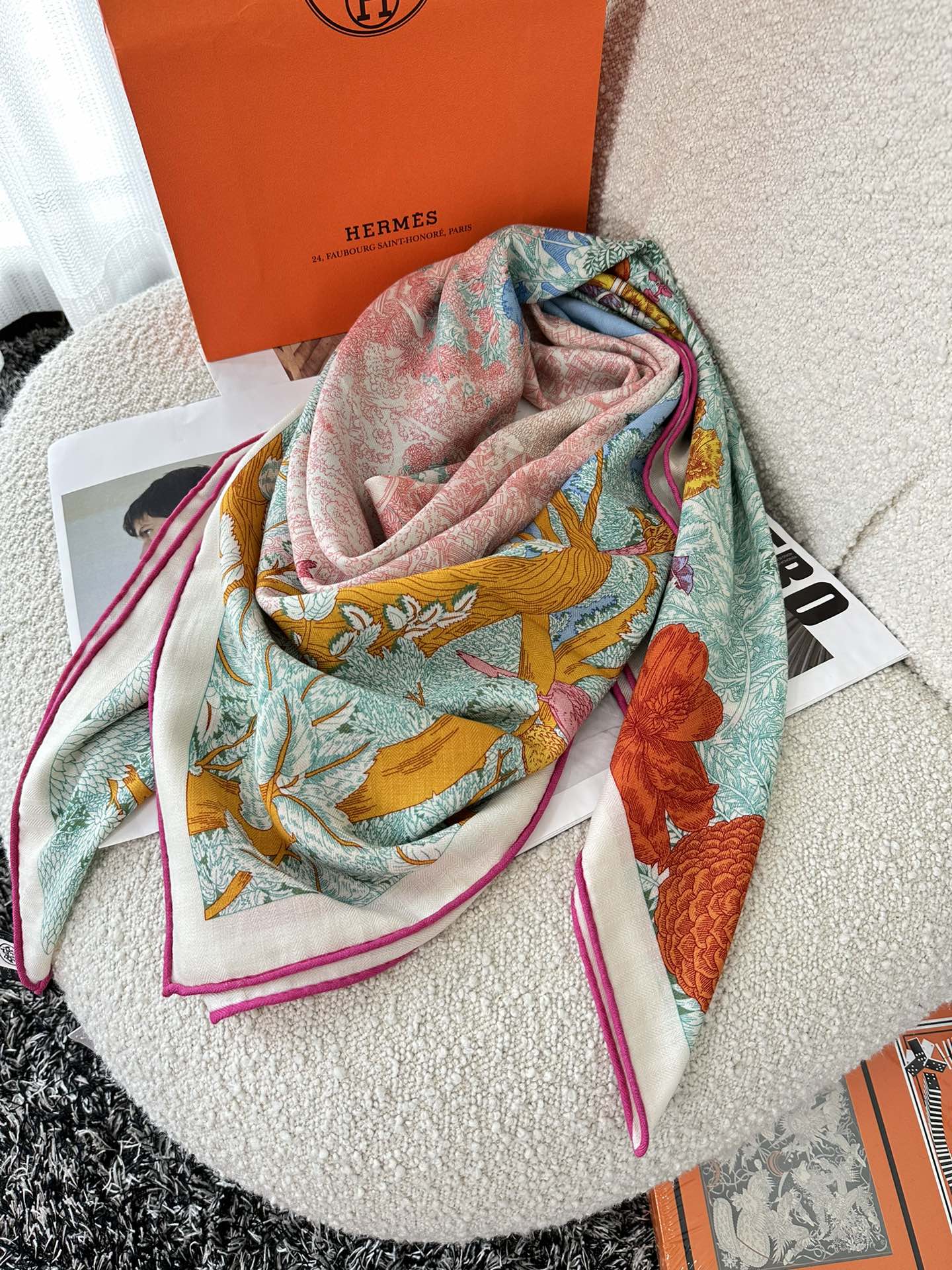 Retourala Nature Hermes Scarf 140 CM Turquoise Colorful Silk