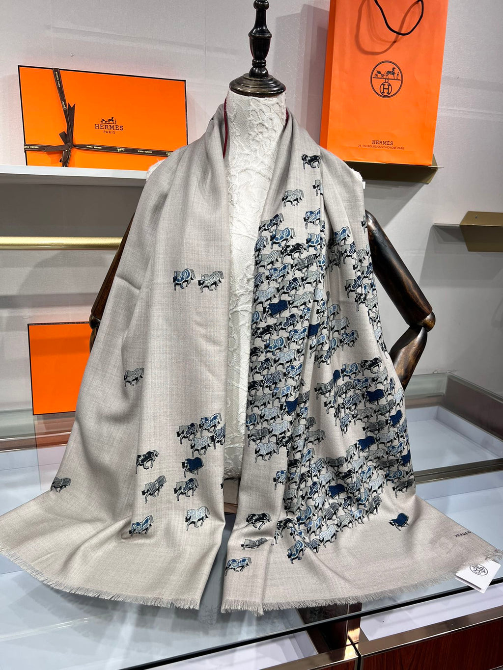 SCARF 185 CM IN DOVE GREY MIX COLORFUL CASHMERE 388010