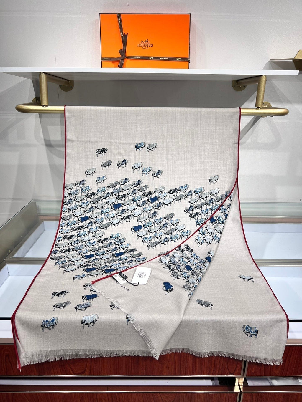 Hermes velvet scarf 185 CM Rice Gray Cotton Fabric